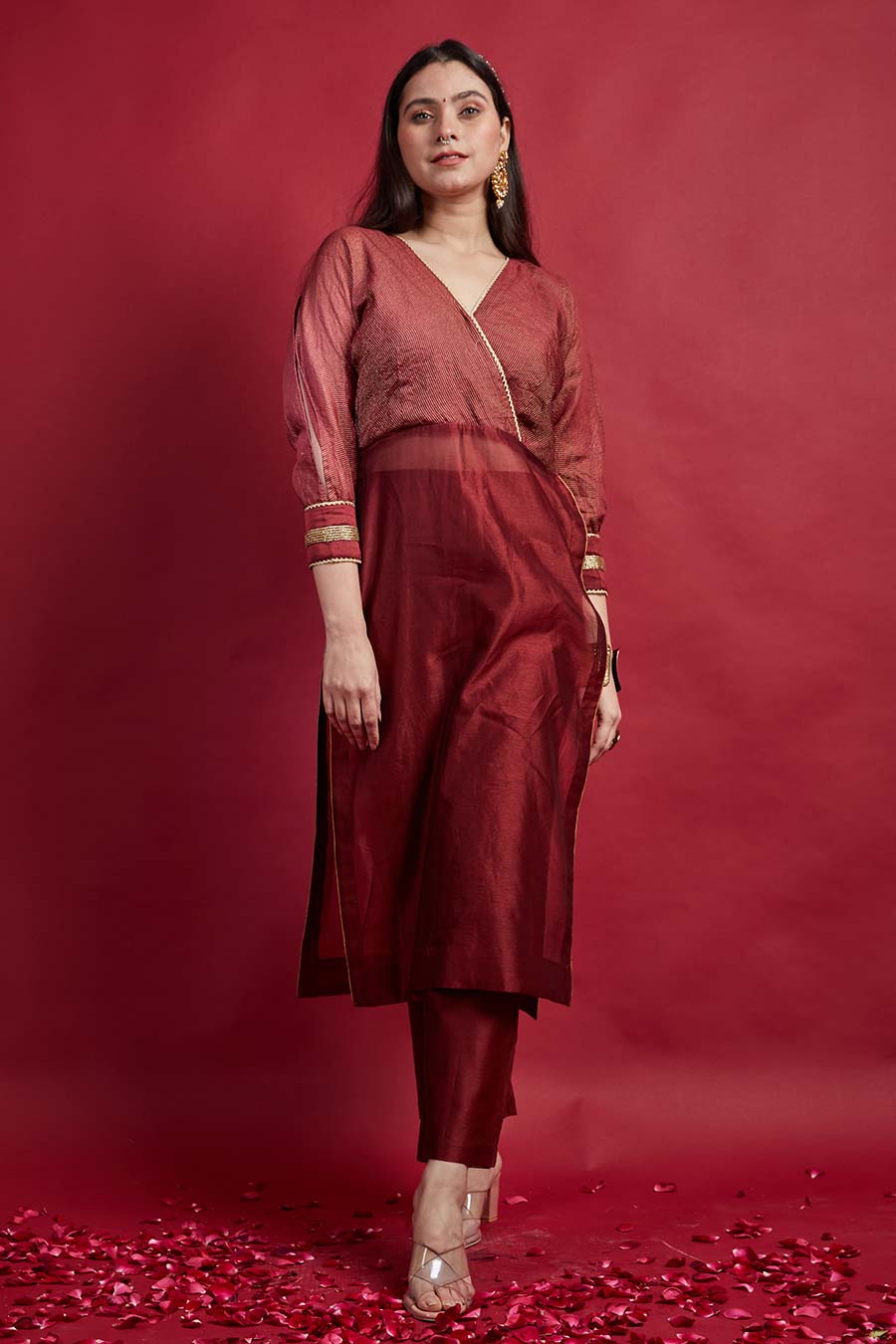 Maroon High Slit Kurta & Pant Set