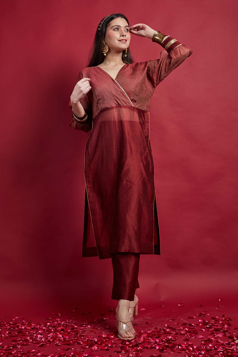 Maroon High Slit Kurta & Pant Set