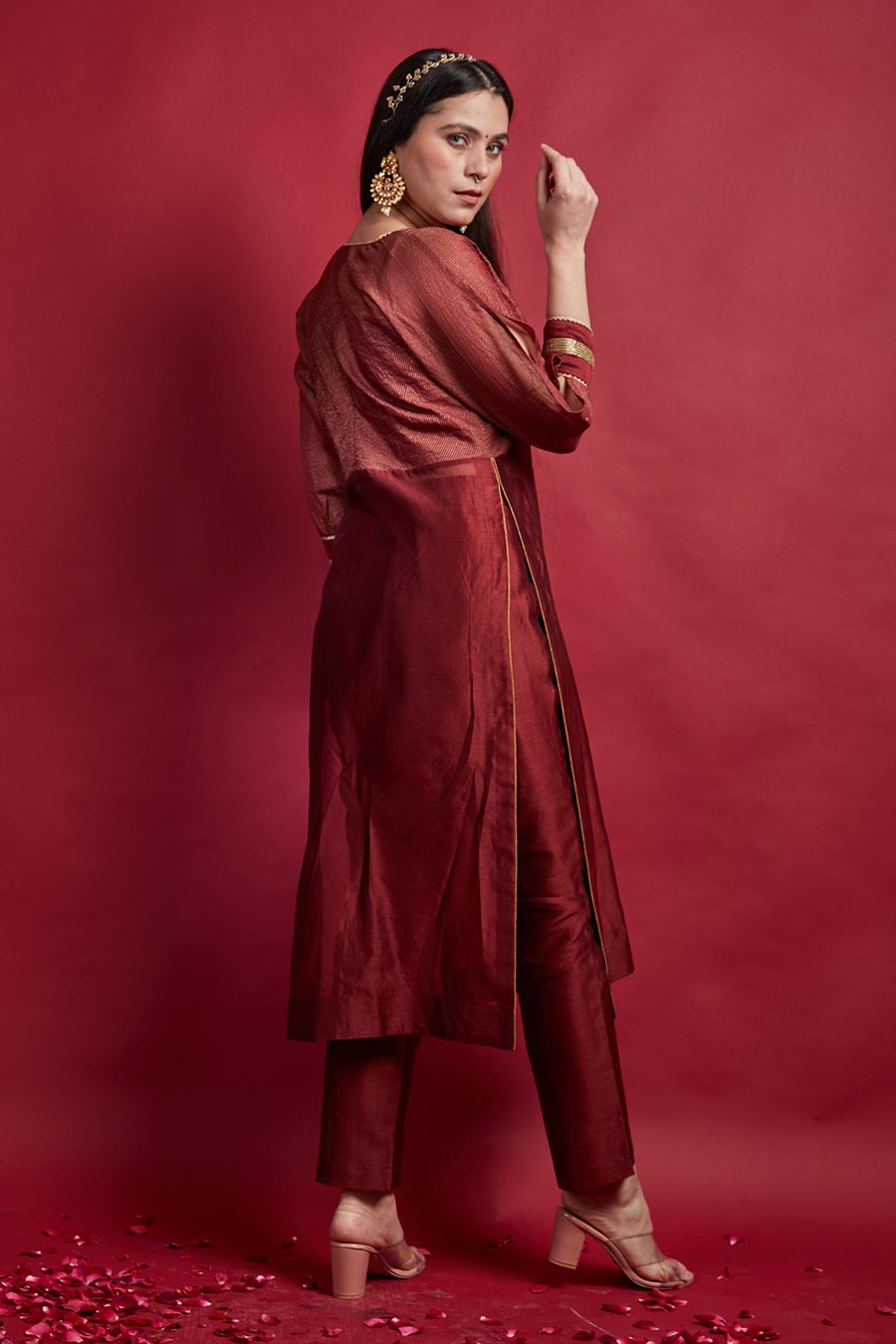 Maroon High Slit Kurta & Pant Set