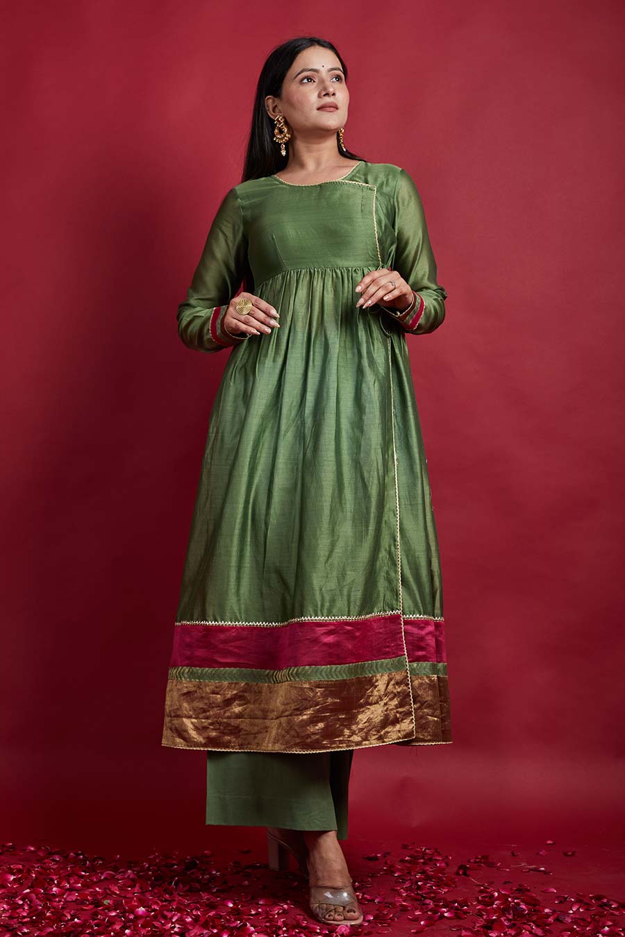 Gathered Wrap Anarkali Kurta & Palazzo Set