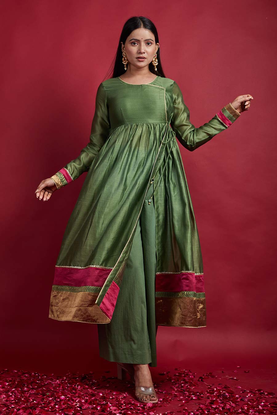 Gathered Wrap Anarkali Kurta & Palazzo Set
