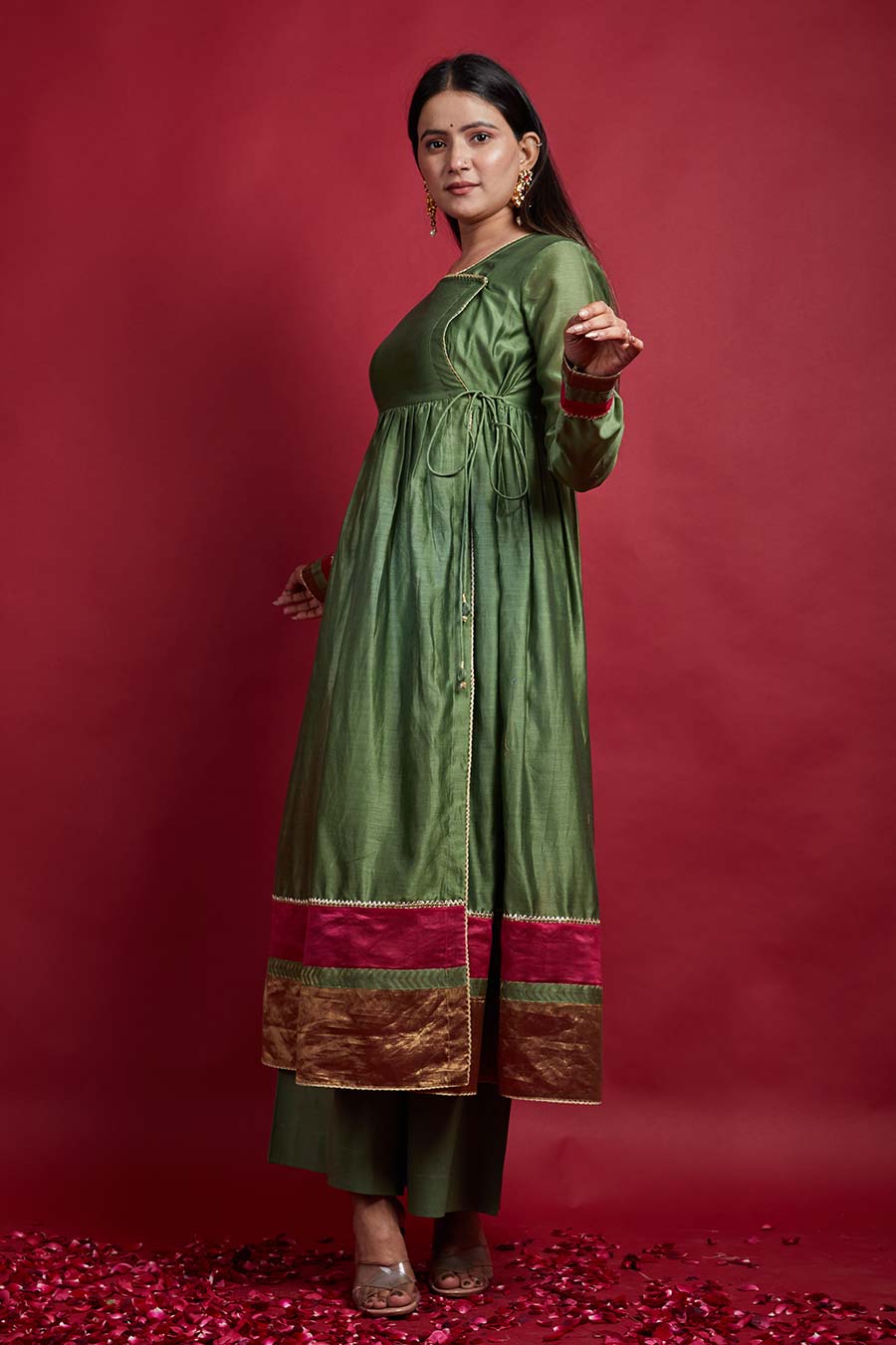 Gathered Wrap Anarkali Kurta & Palazzo Set
