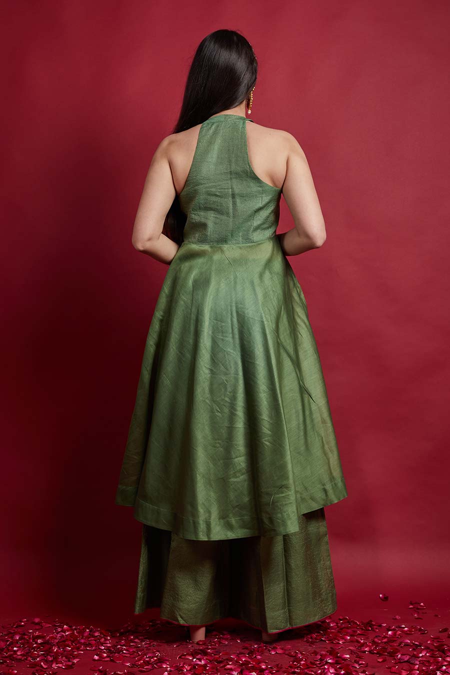 Olive Green Layered Anarkali Set