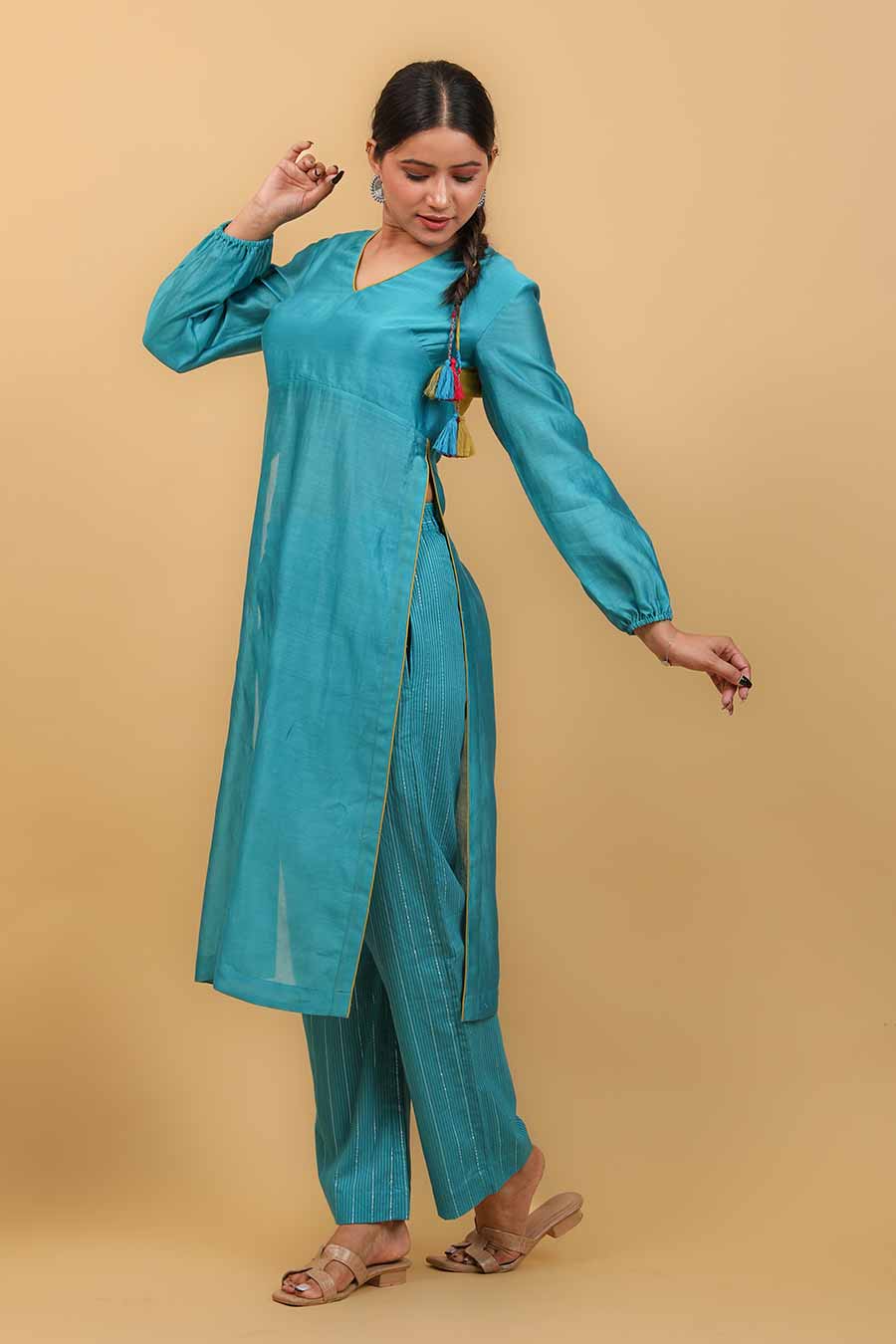 Aqua Blue High Slit Kurta & Pant Set