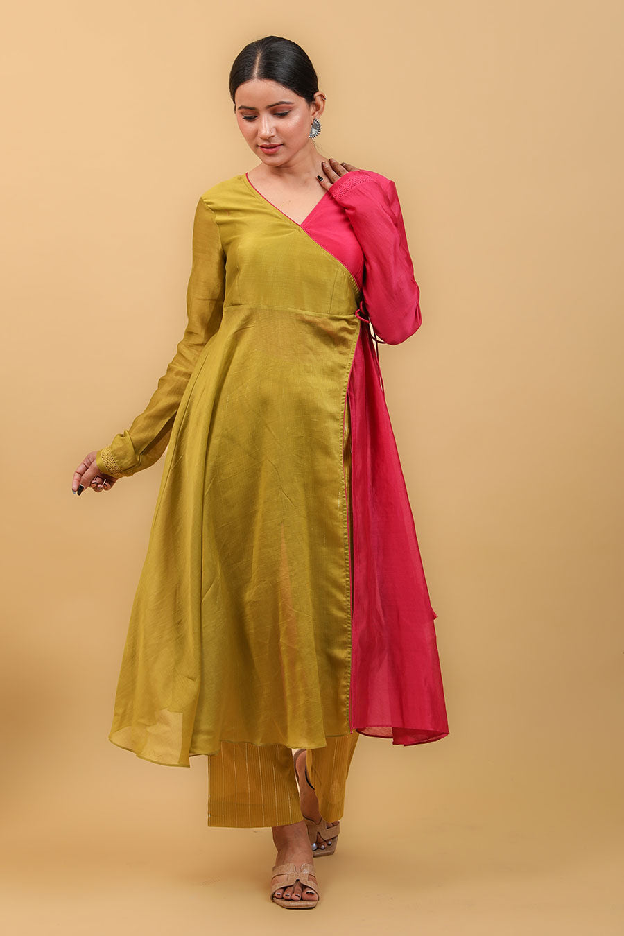 Lime Yellow & Pink Anarkali & Pants