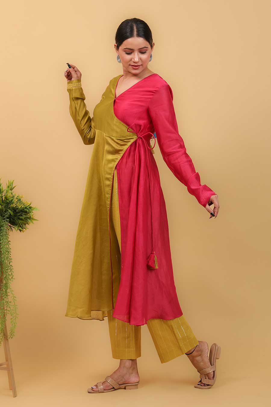 Lime Yellow & Pink Anarkali & Pants