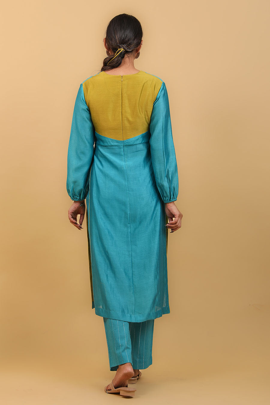 Aqua Blue High Slit Kurta Set