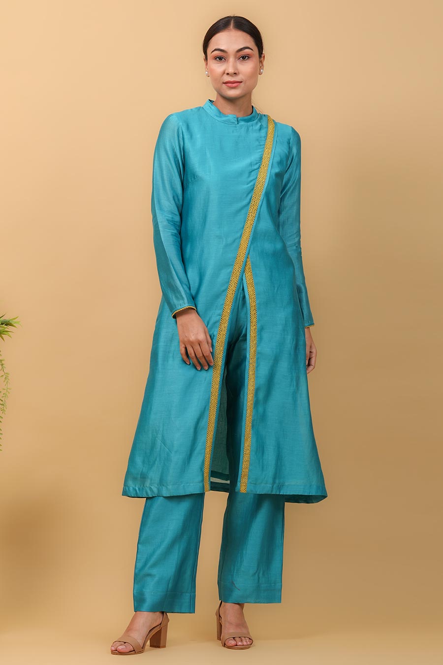 Aqua Blue Overlap Kurta & Pant Set