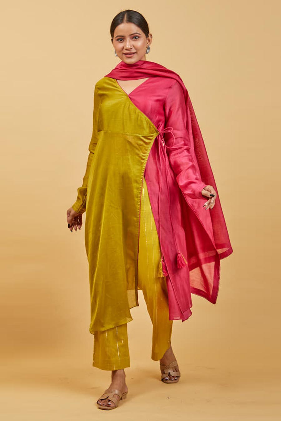 Lime Yellow & Pink Anarkali Set