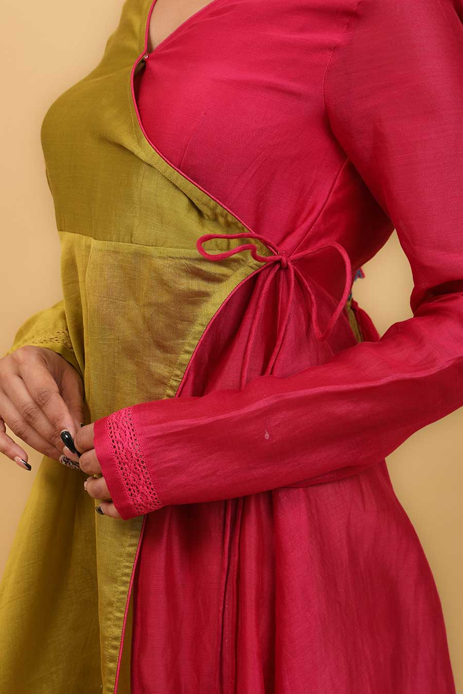 Lime Yellow & Pink Anarkali Set