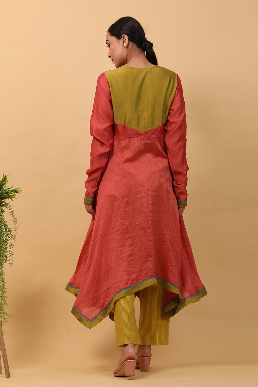 Red & Lime Asymmetric Anarkali Set