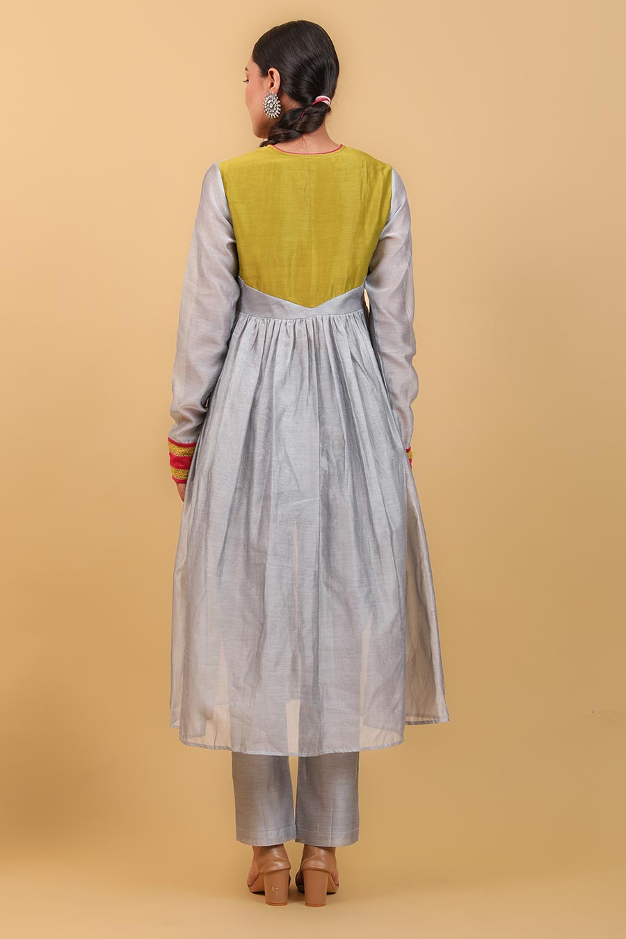 Grey & Lime Yellow Anarkali Kurta Set