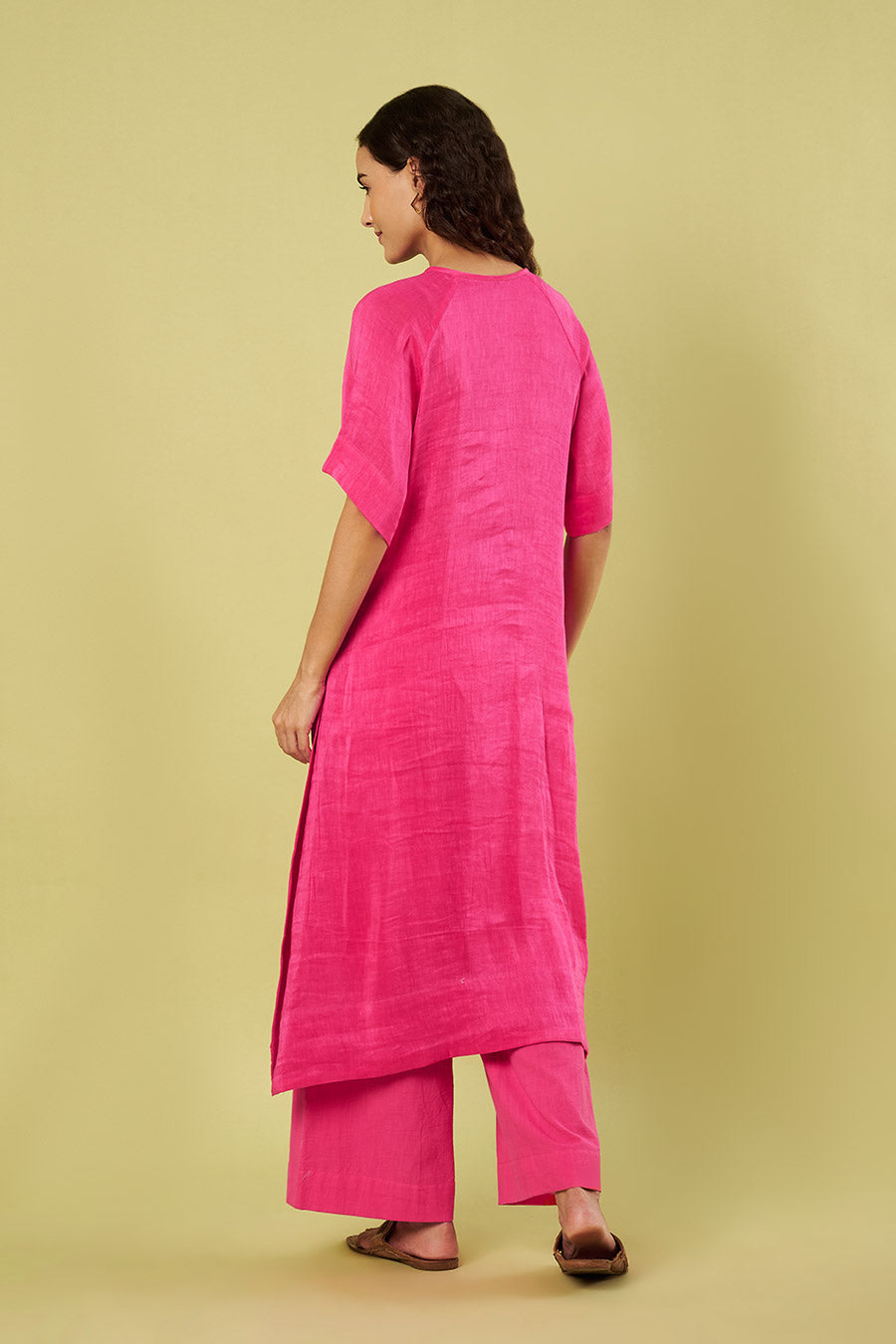 Pink Linen Silk Kurta & Khadi Pants Co-Ord Set