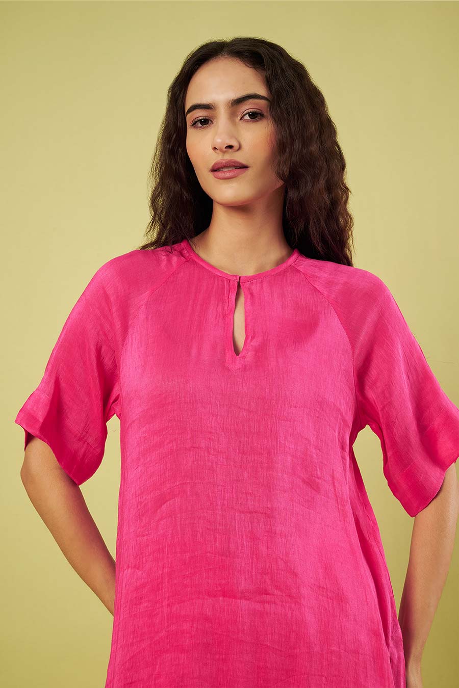 Pink Linen Silk Kurta & Khadi Pants Co-Ord Set