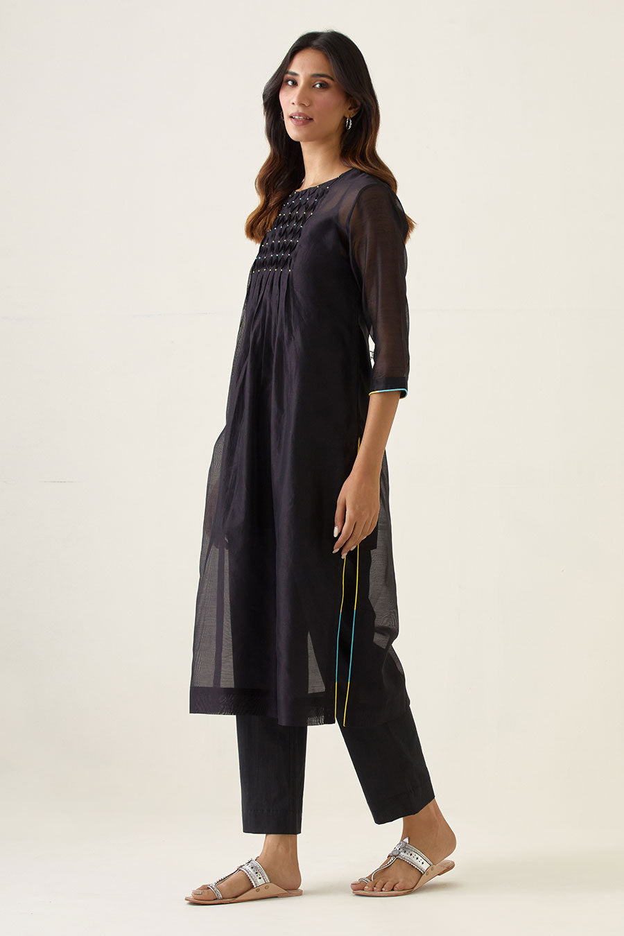 Black Smocking Kurta & Pant Set