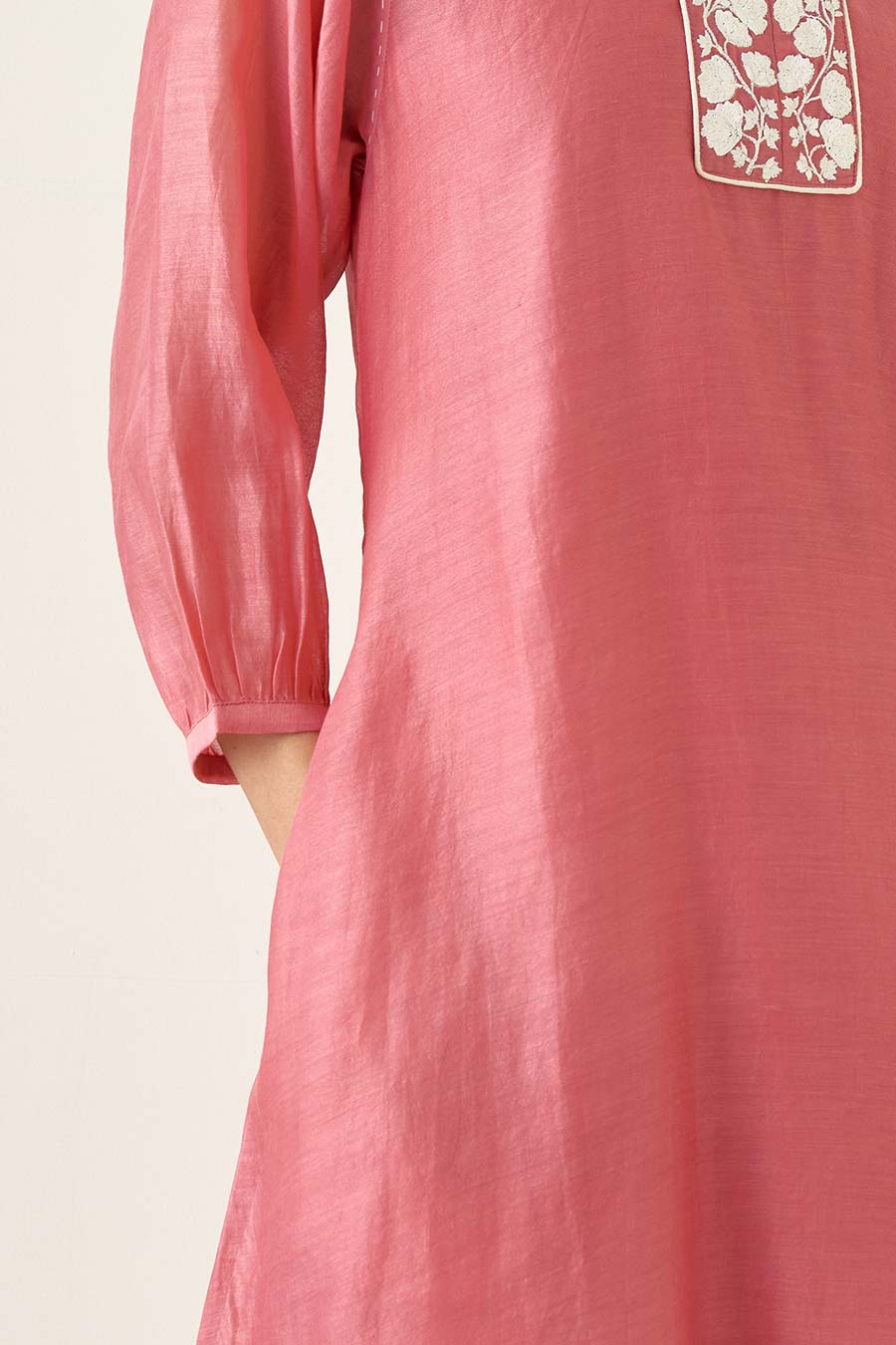 Pink Chanderi Kurta & Ivory Pant Set