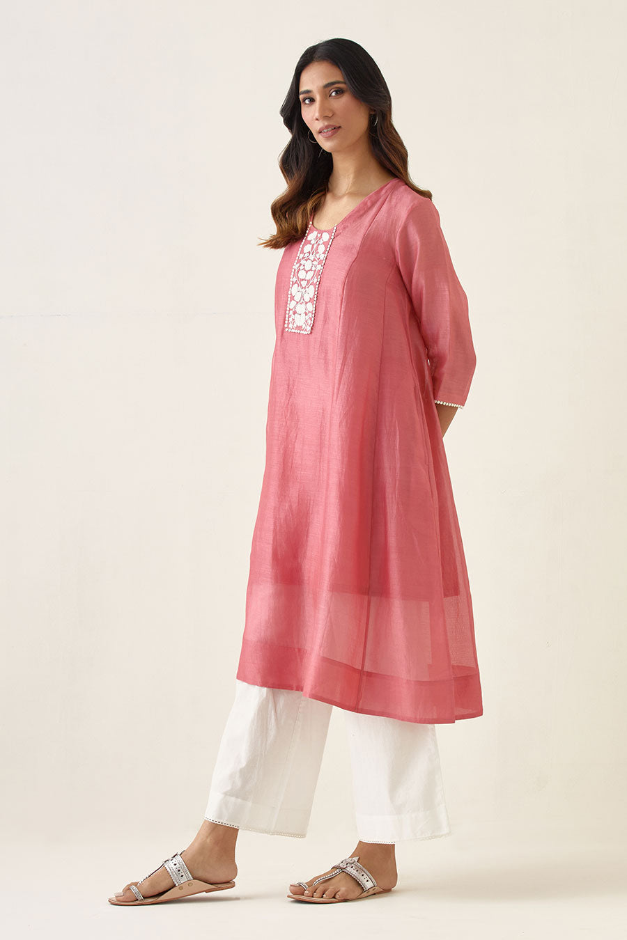 Rose Pink Embroidered Kalidar Kurta Set