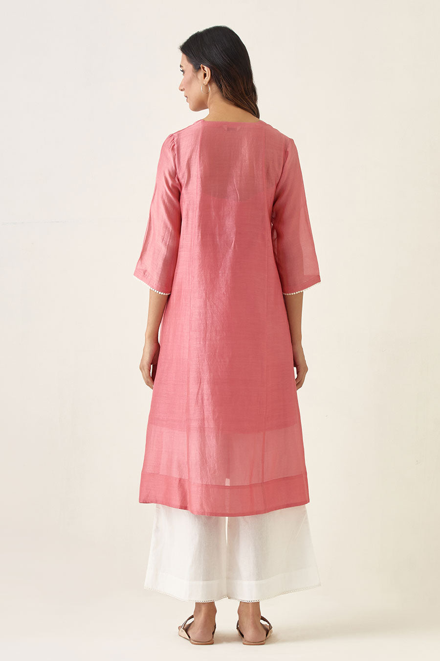 Rose Pink Embroidered Kalidar Kurta Set