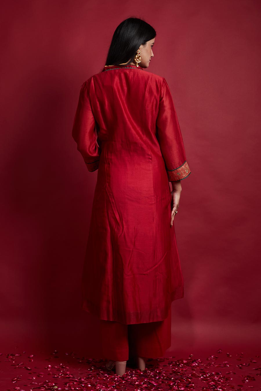 Red High-Low Kurta Set