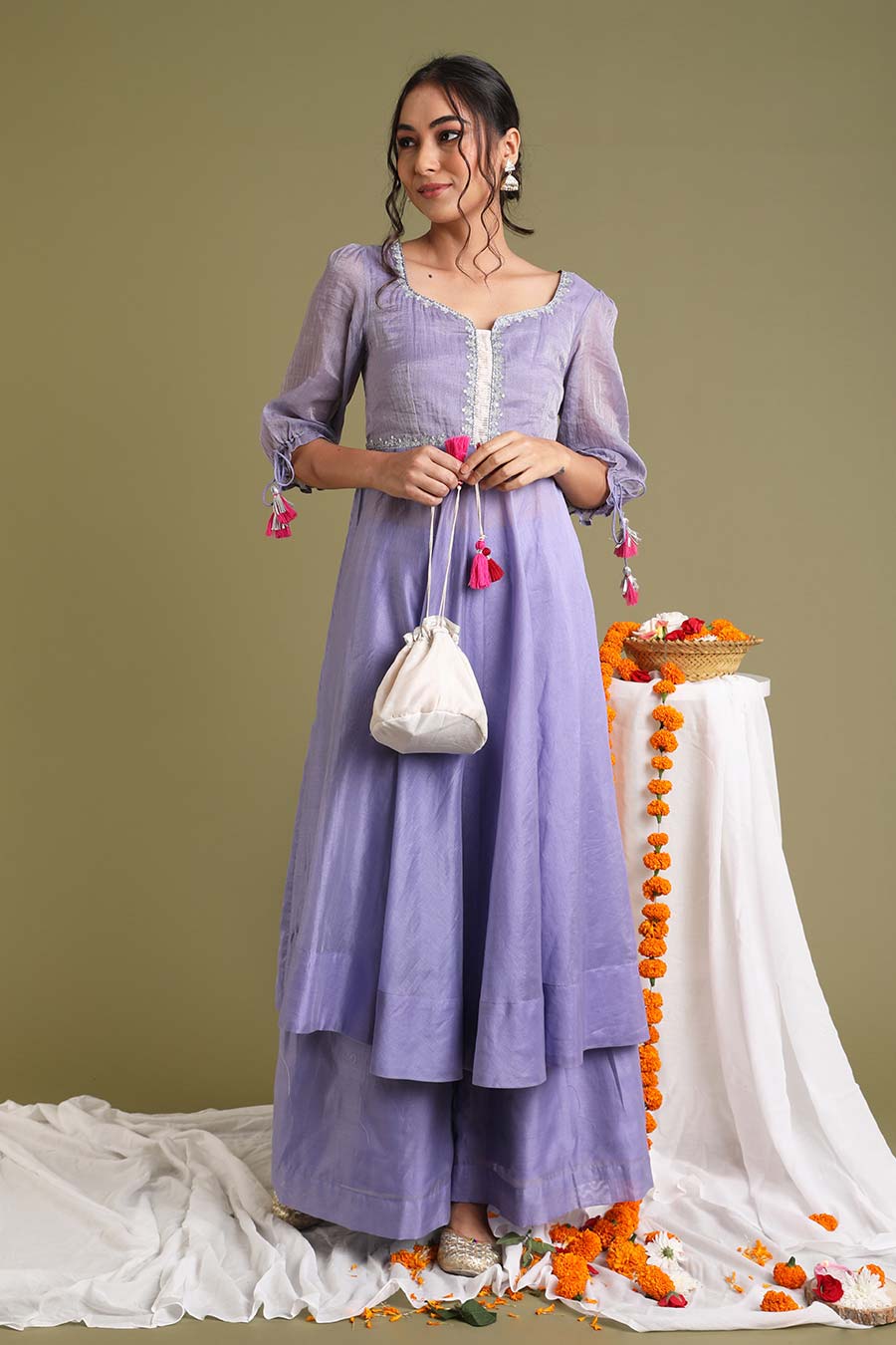 Lavender Embroidered Anarkali & Palazzo Set