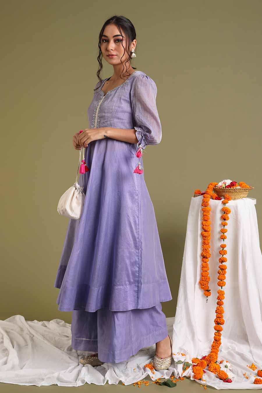 Lavender Embroidered Anarkali & Palazzo Set