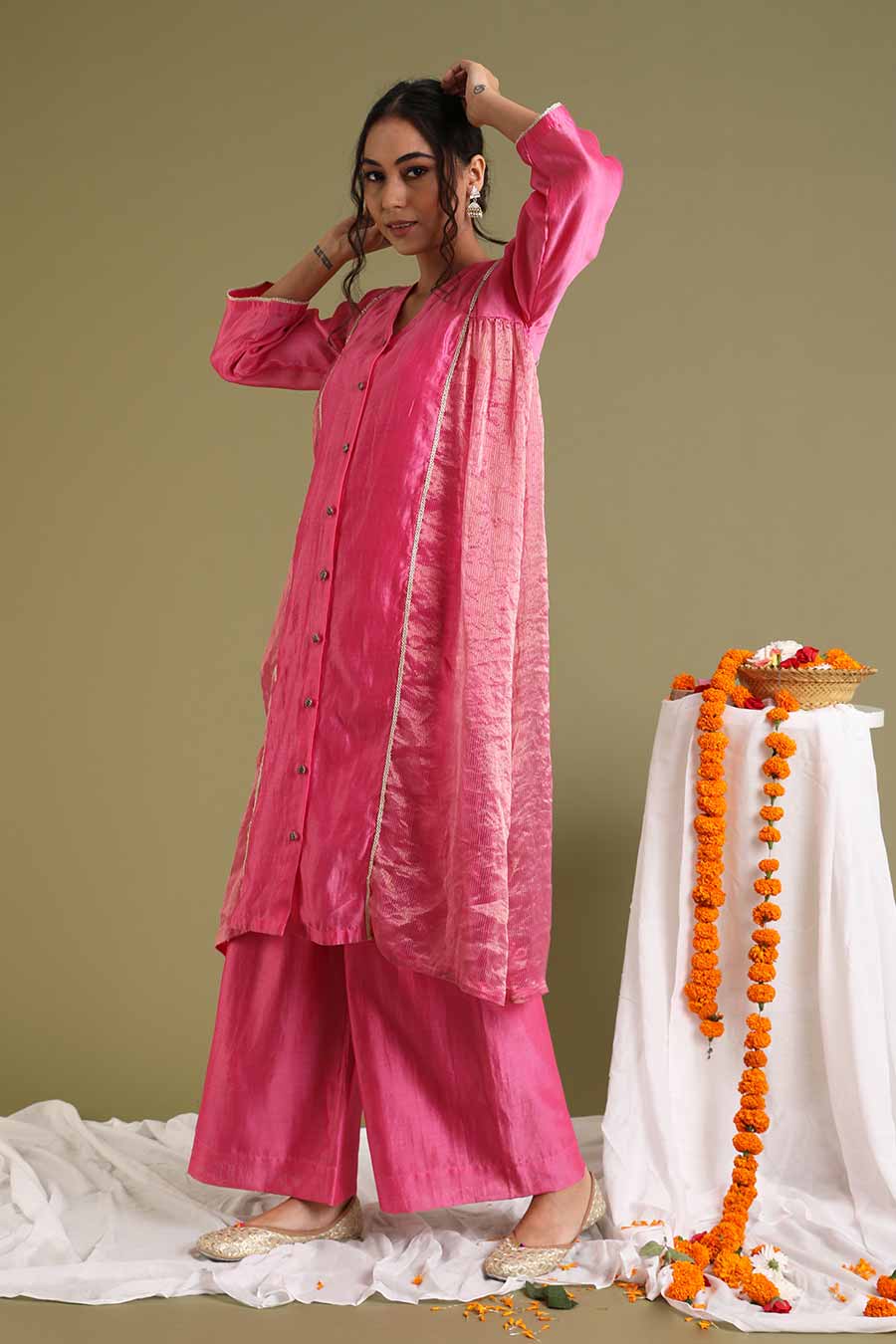 Pink Kalidar Kurta & Palazzo Set