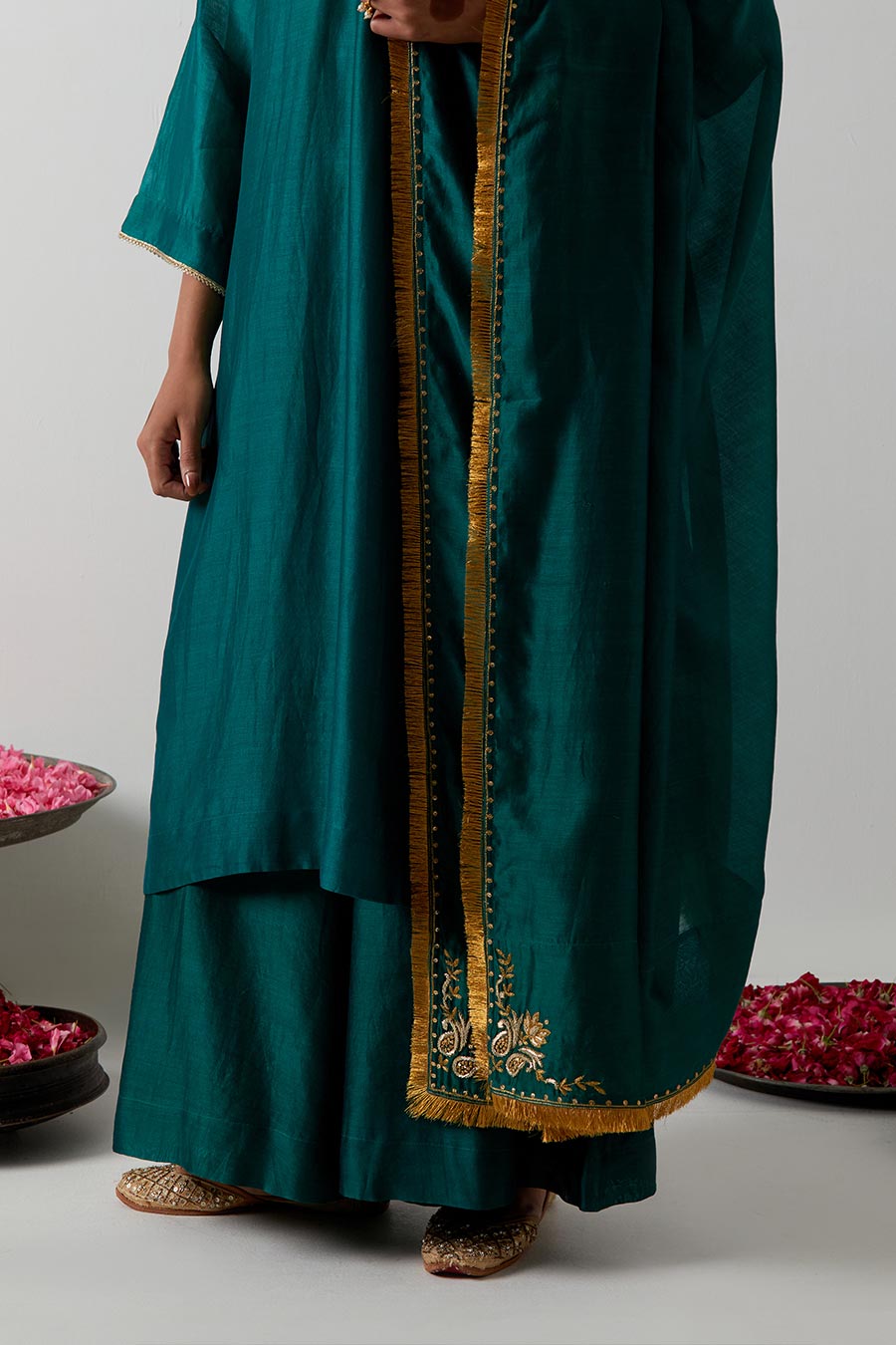 Deep Green Embroidered Chanderi Kurta Set
