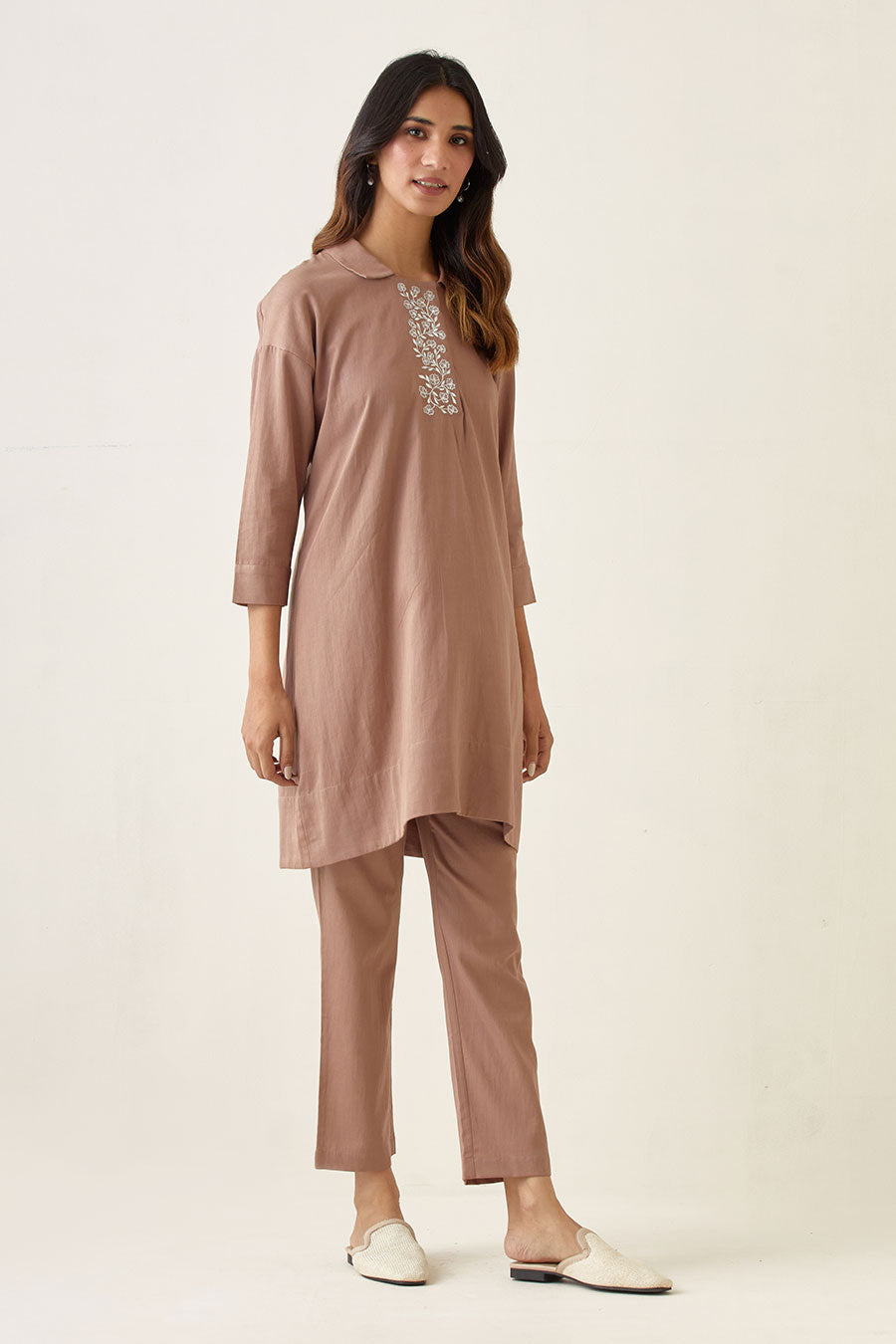 Taupe Embroidered Kurta & Pant Set