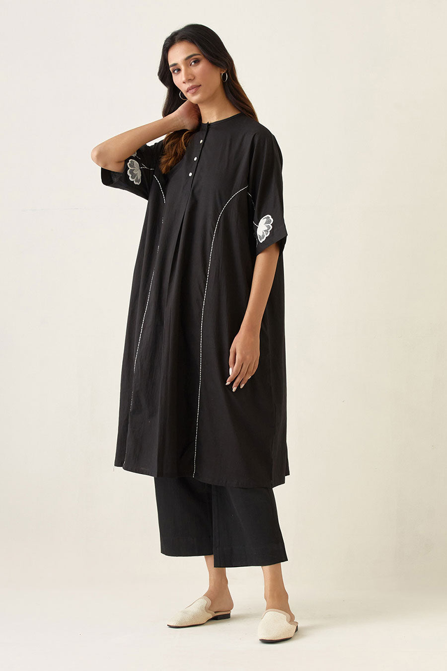 Black Kaftan Style Kurta Set