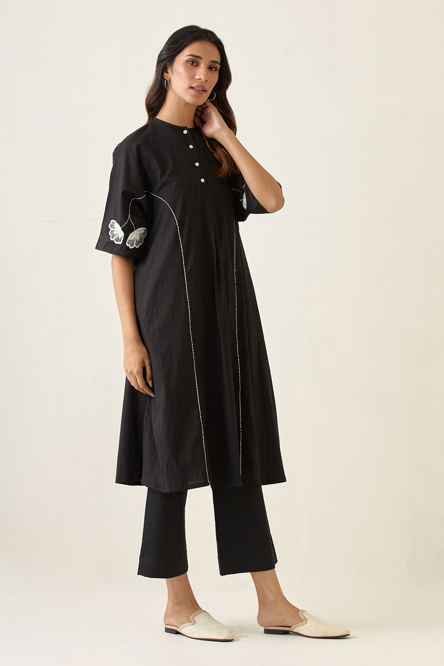 Black Kaftan Style Kurta Set