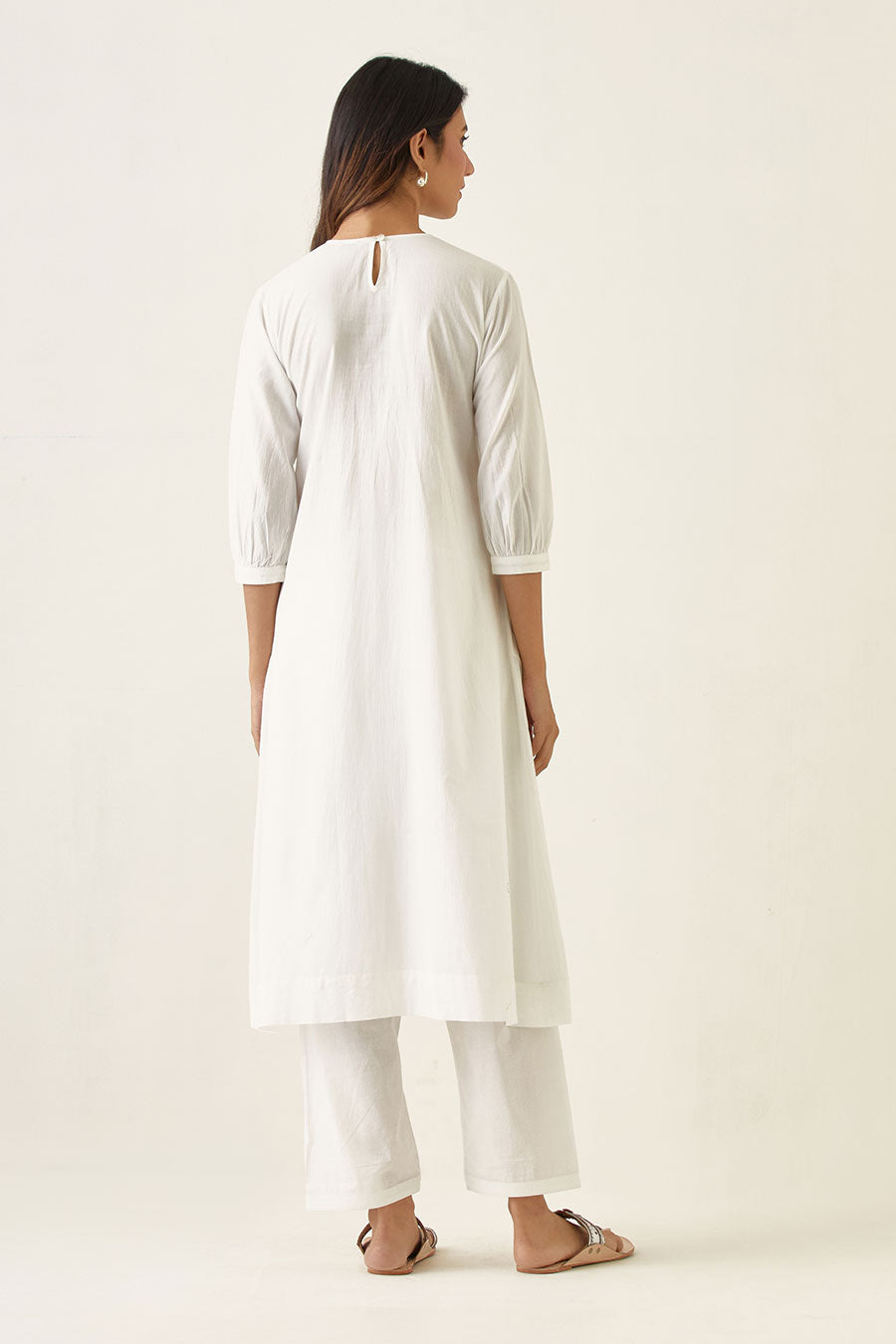 White Embroidered Pin Tucks Kurta & Salwar Set