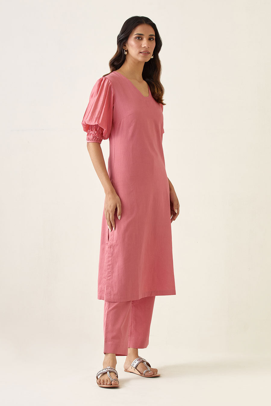 Rose Pink Smocked Kurta & Pant Set