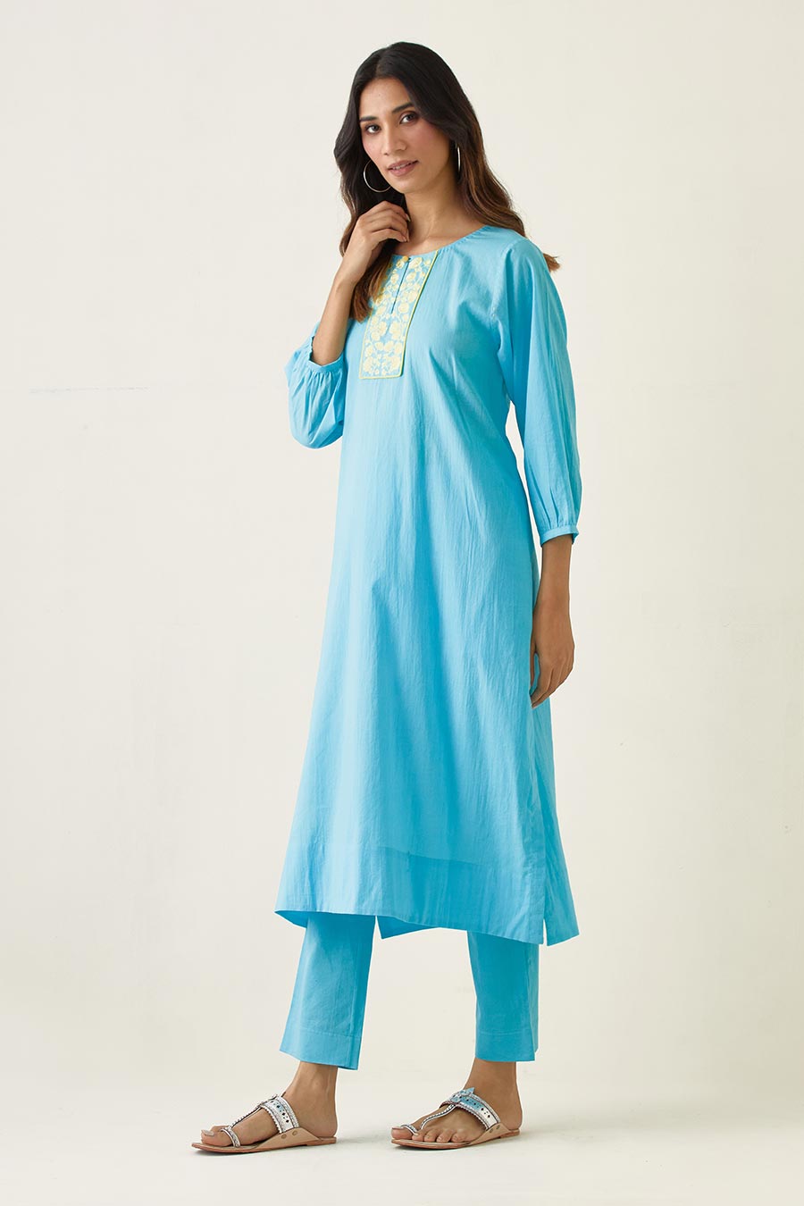 Pastel Blue Embroidered Kurta Set