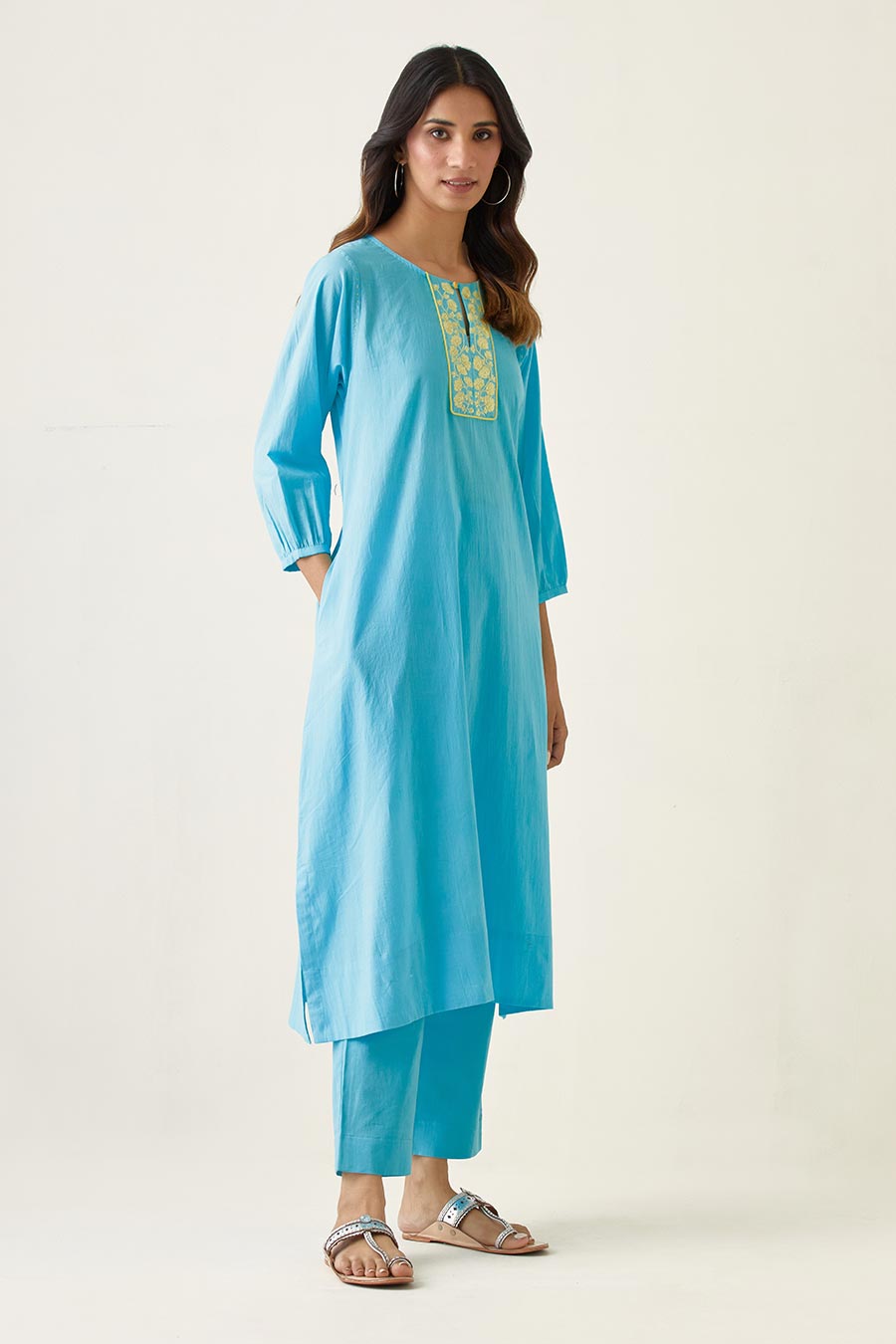 Pastel Blue Embroidered Kurta Set