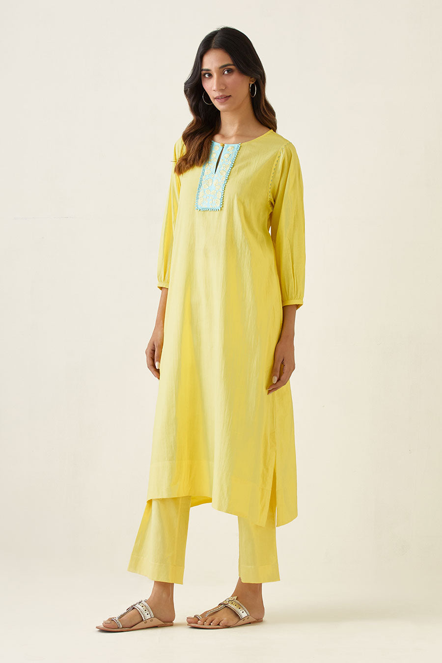 Yellow Embroidered Kurta & Pant Set