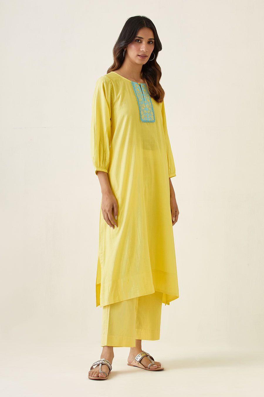 Yellow Embroidered Kurta & Pant Set