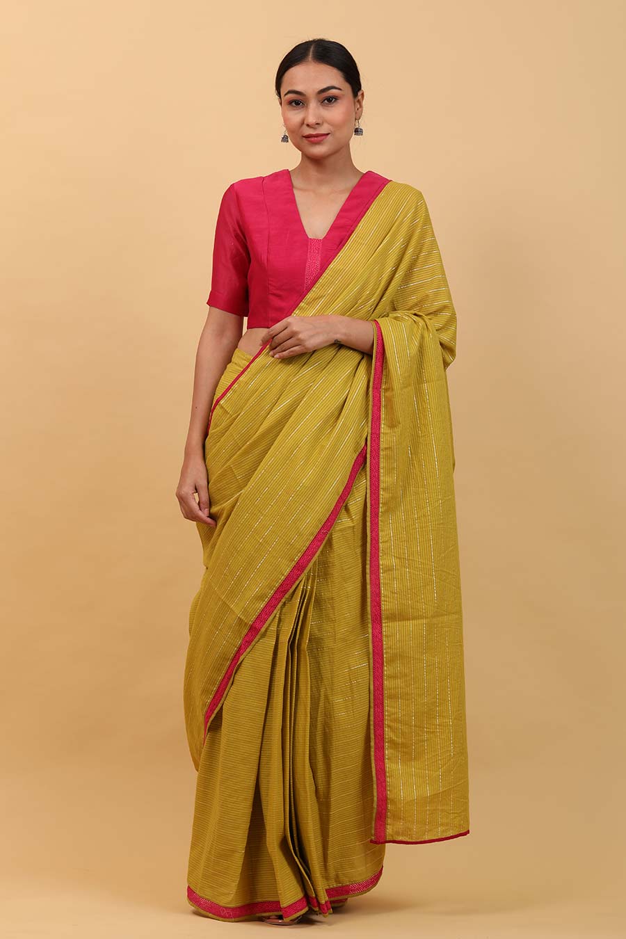 Lime Yellow Pre-stitched Saree Set