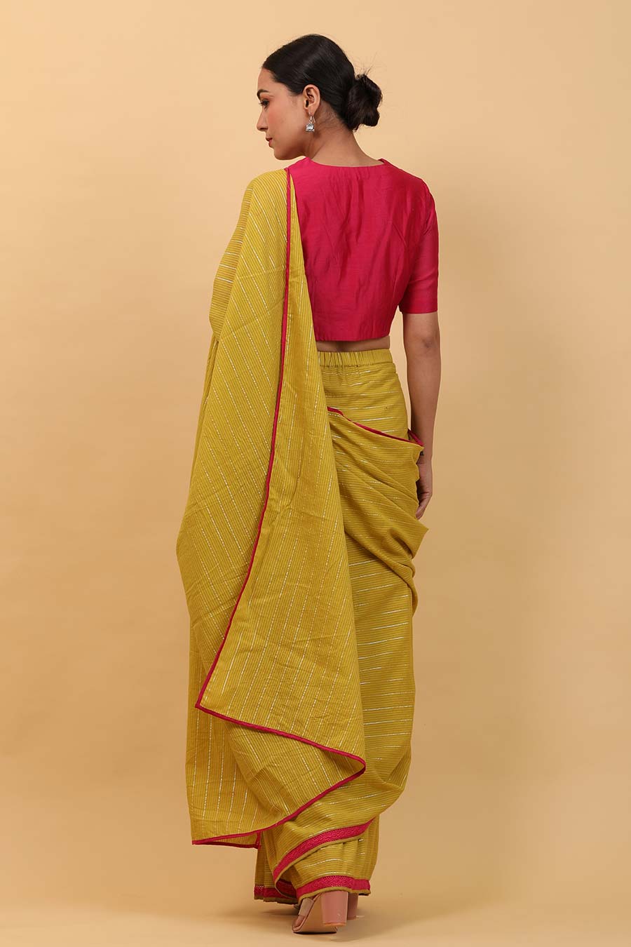Lime Yellow Pre-stitched Saree Set