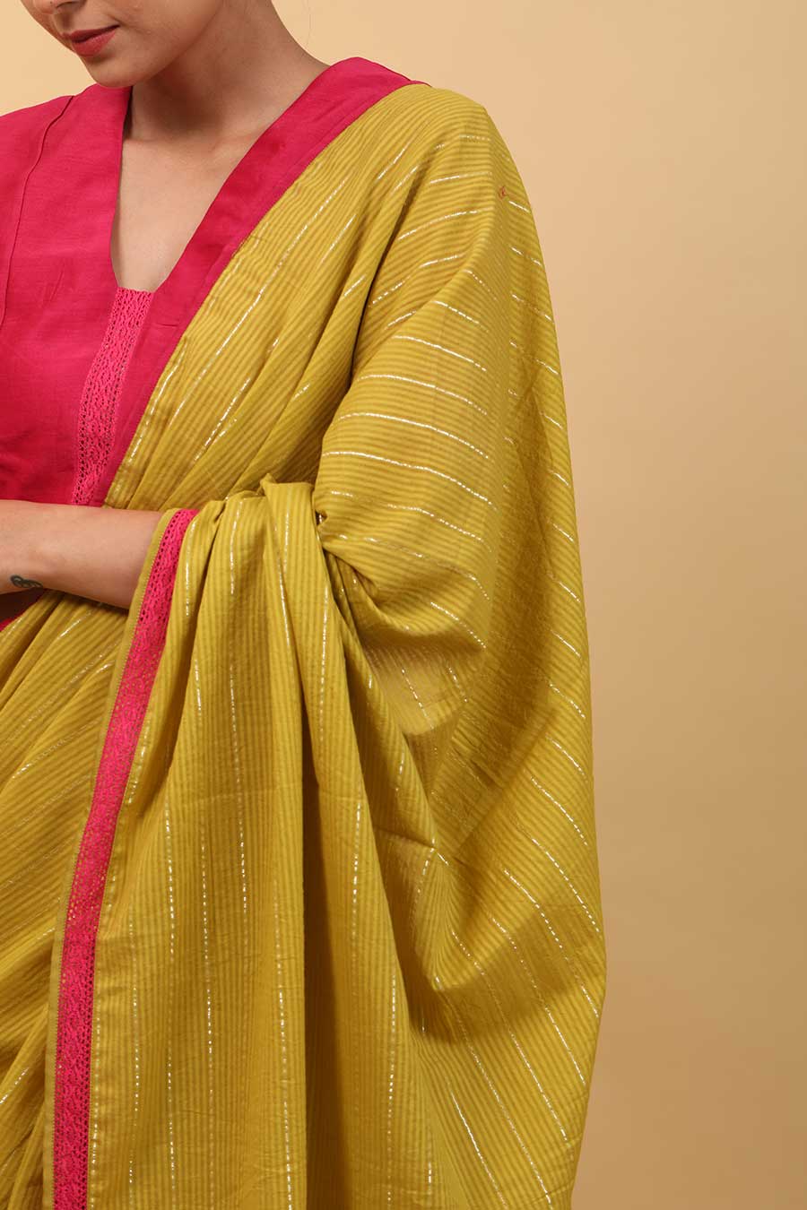 Lime Yellow Pre-stitched Saree Set
