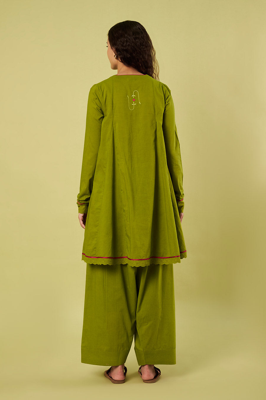 Olive Green Embroidered Kurta & Farshi Salwar Set