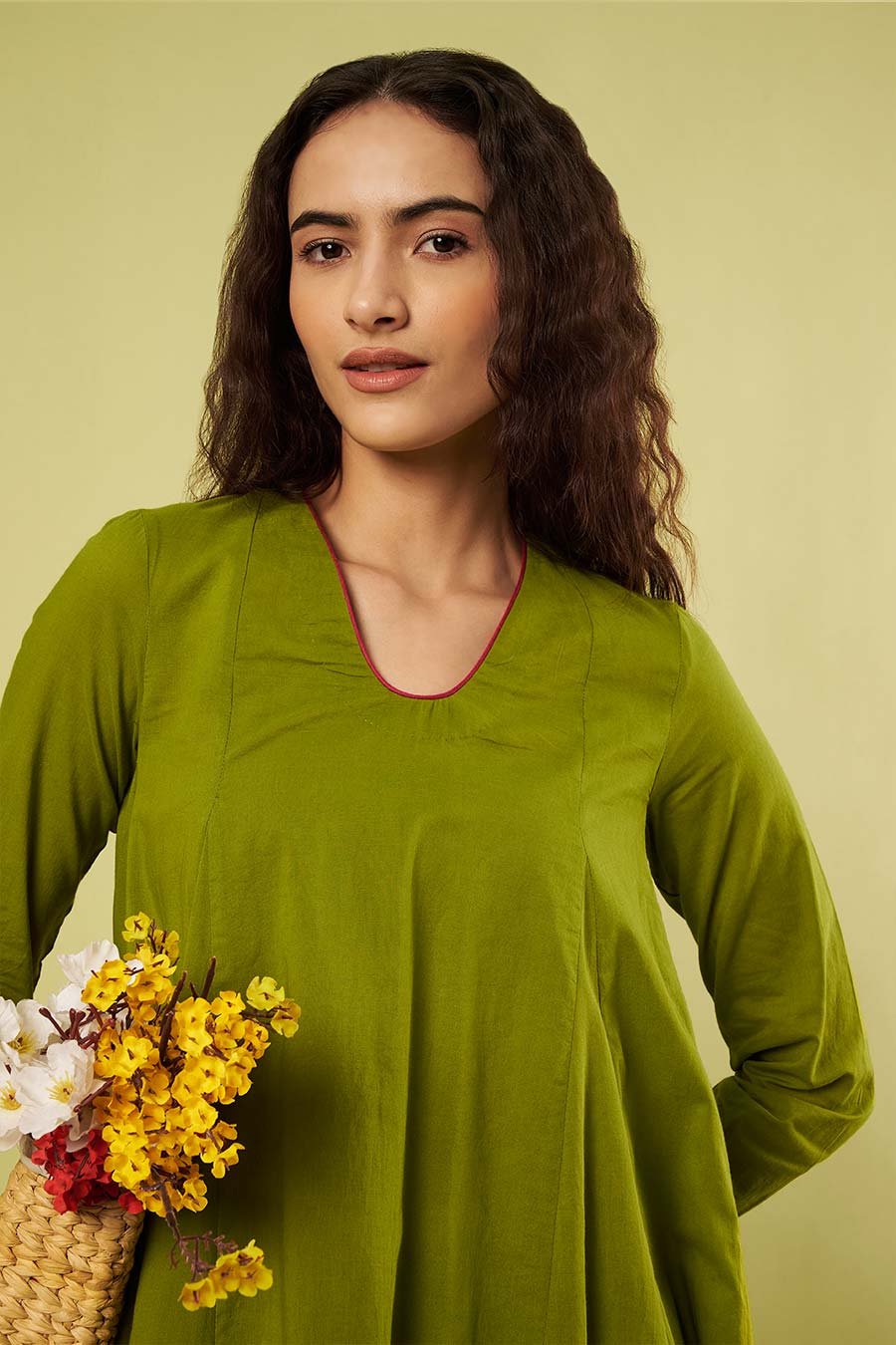 Olive Green Embroidered Kurta & Farshi Salwar Set
