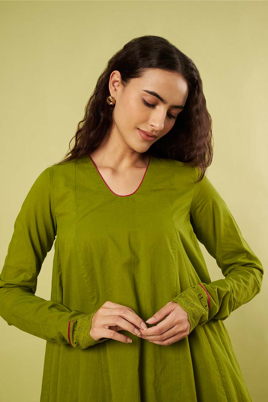 Olive Green Embroidered Kurta & Farshi Salwar Set