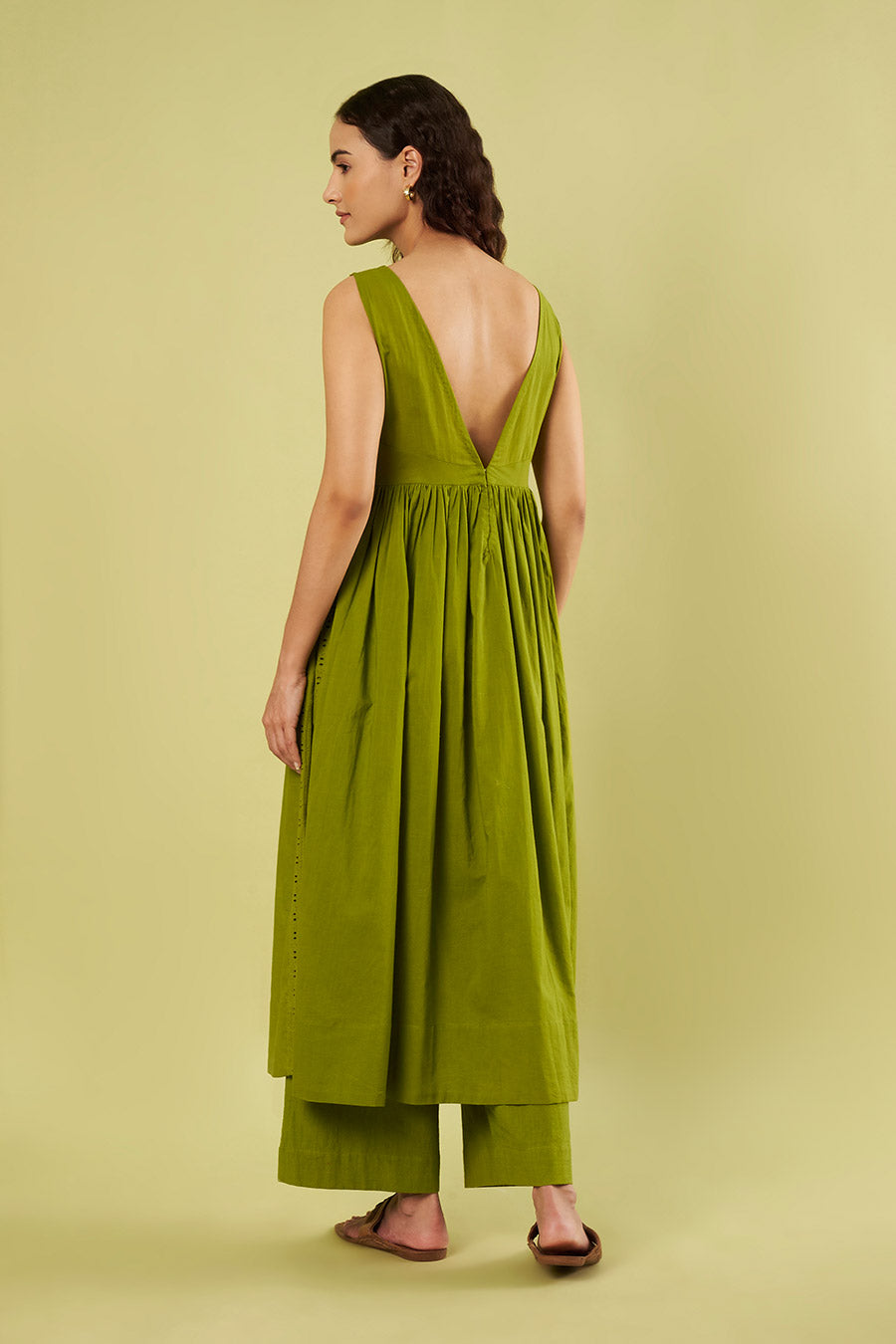 Olive Green Embroidered High-Slit Kurta & Pants Set