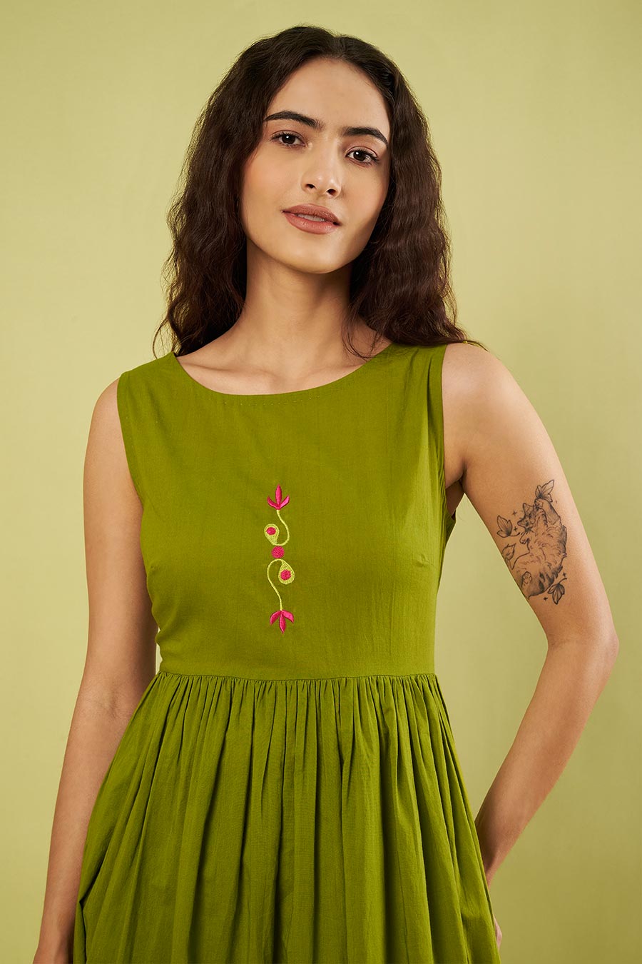 Olive Green Embroidered High-Slit Kurta & Pants Set