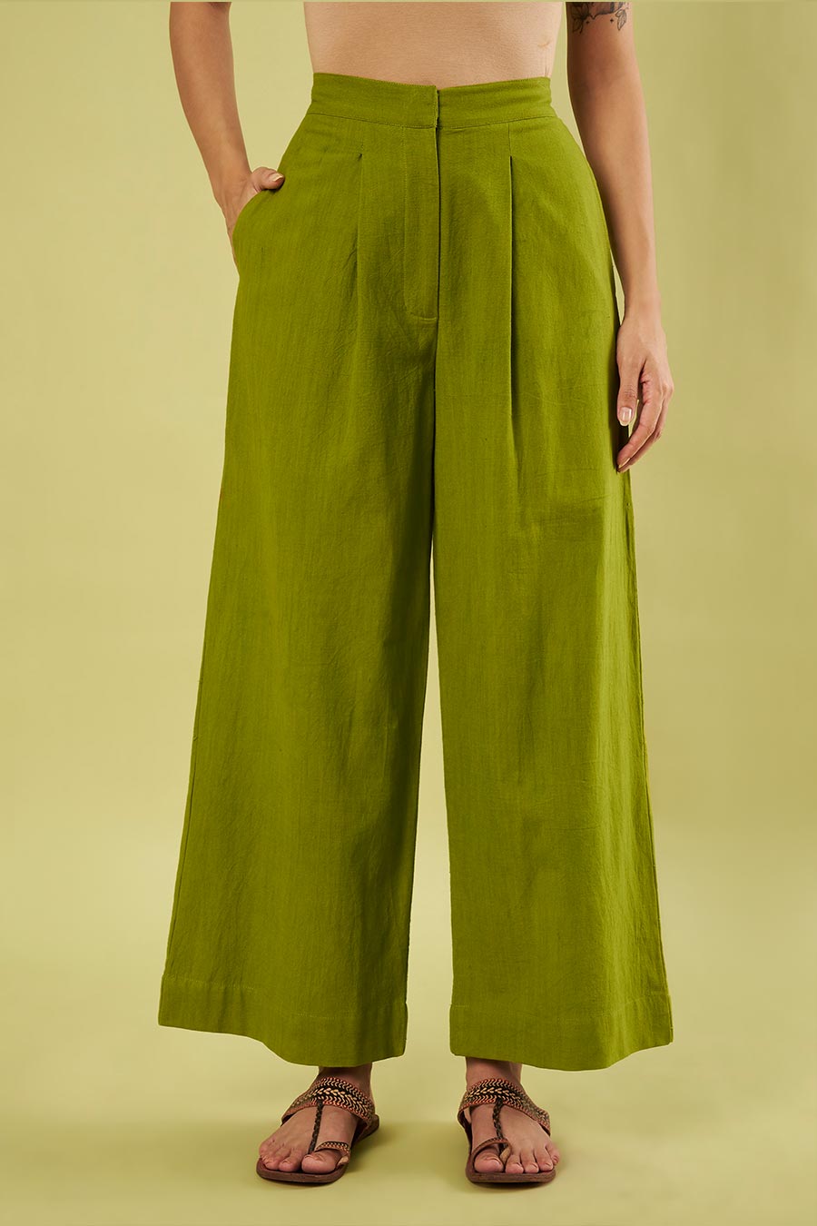 Olive Green Embroidered High-Slit Kurta & Pants Set