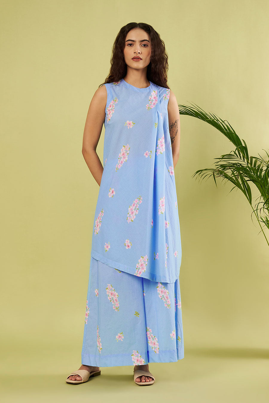 Blue Cotton Printed Tunic & Palazzo Co-Ord Set