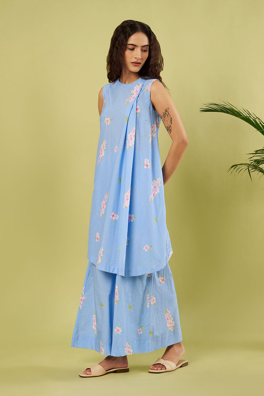 Blue Cotton Printed Tunic & Palazzo Co-Ord Set