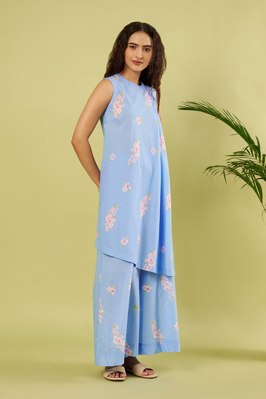 Blue Cotton Printed Tunic & Palazzo Co-Ord Set