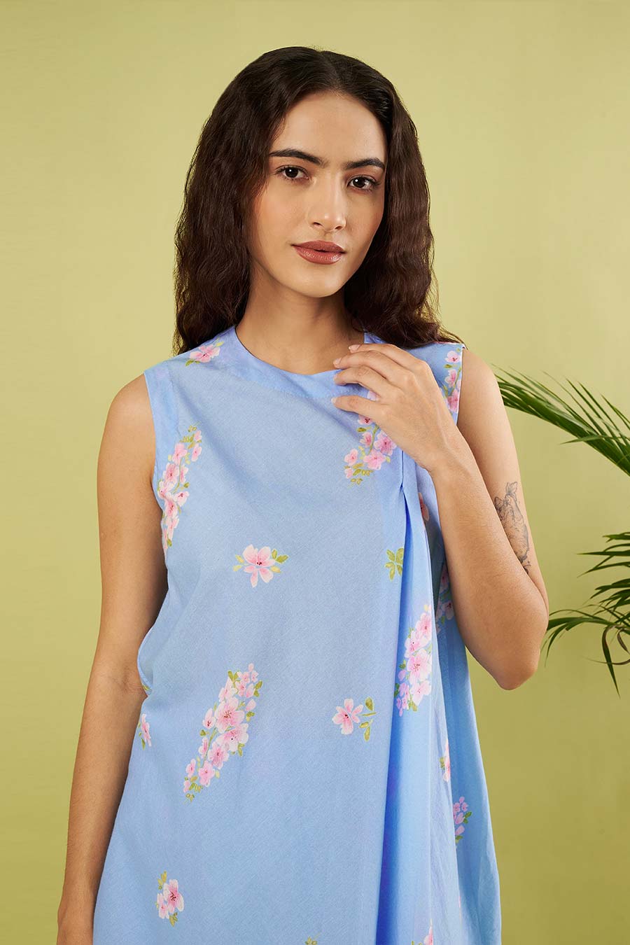 Blue Cotton Printed Tunic & Palazzo Co-Ord Set