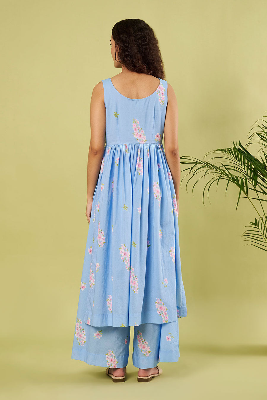 Blue Printed High-Slit Kurta & Palazzo Set